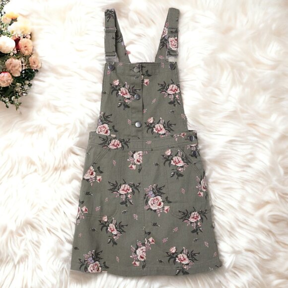 H&M Khaki Green Floral Overall Dress - Picture 1 of 3